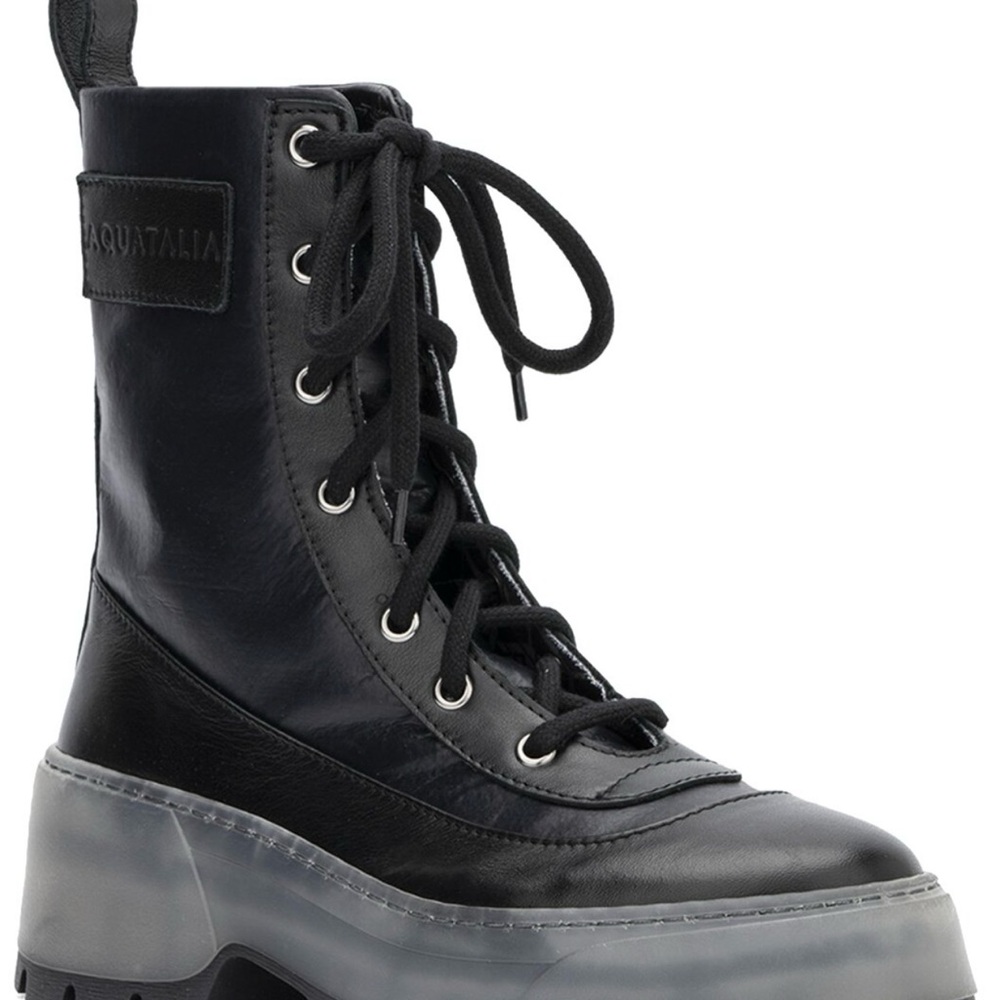 Aquatalia Black Lace-Up Platform Boots